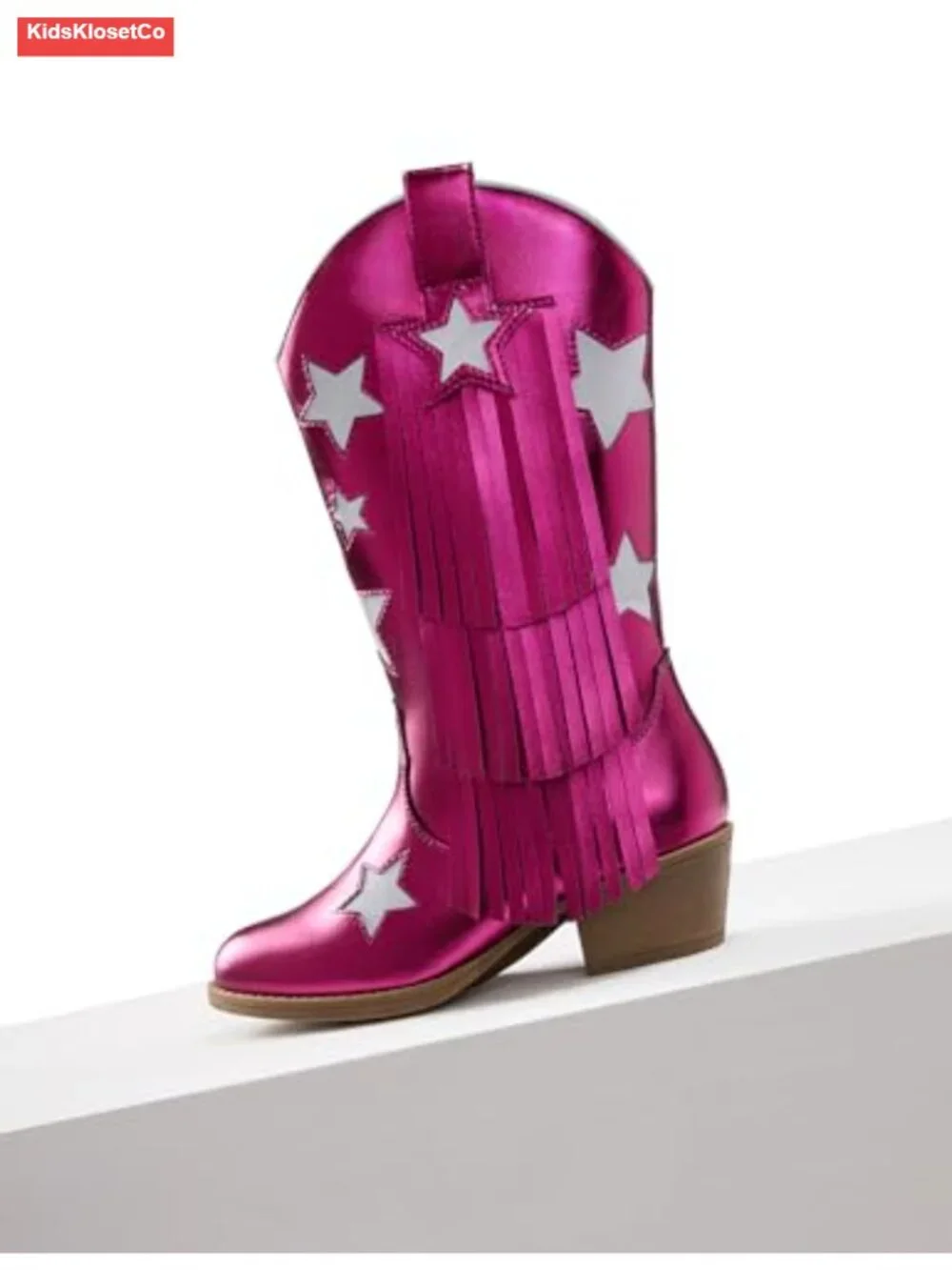 Girls Cowgirl Boots Pointed Toe Stars Tassel Western Fringe Platform Slip-On